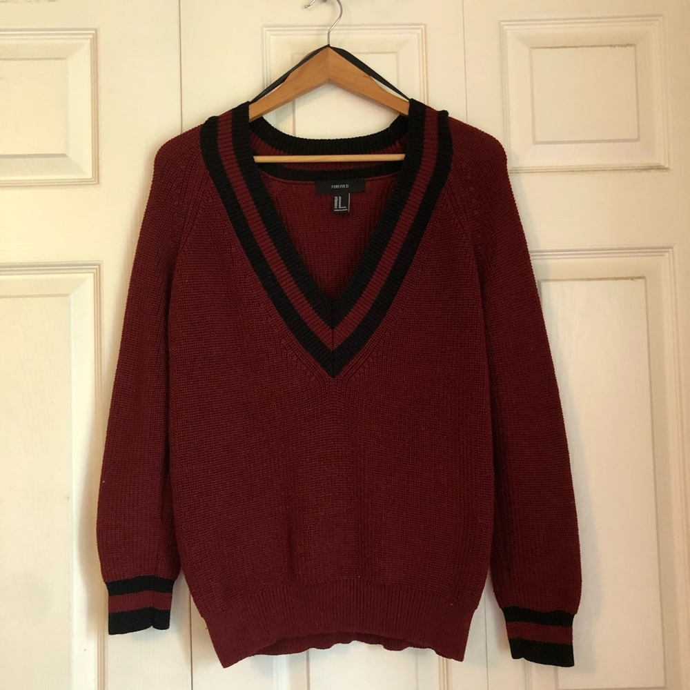 Maroon Varsity V-neck Sweater